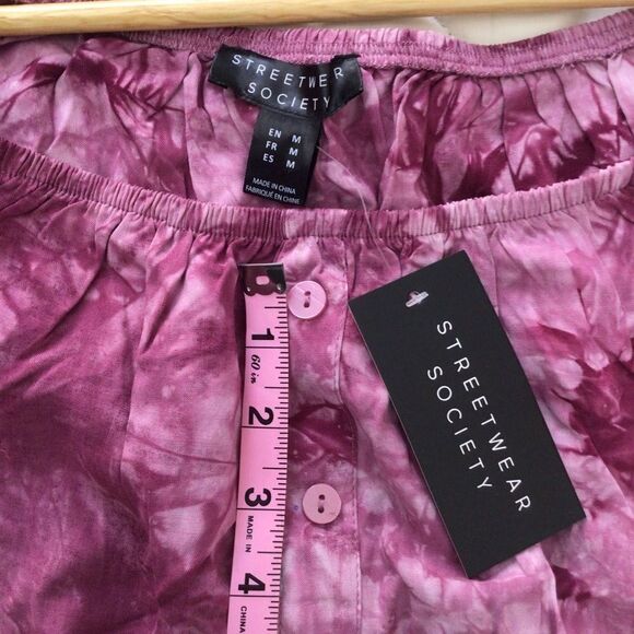 2/40$ Streatwear society NEW pink top tie dye off shoulders 3/4 sleeves crew Med - Picture 7 of 11